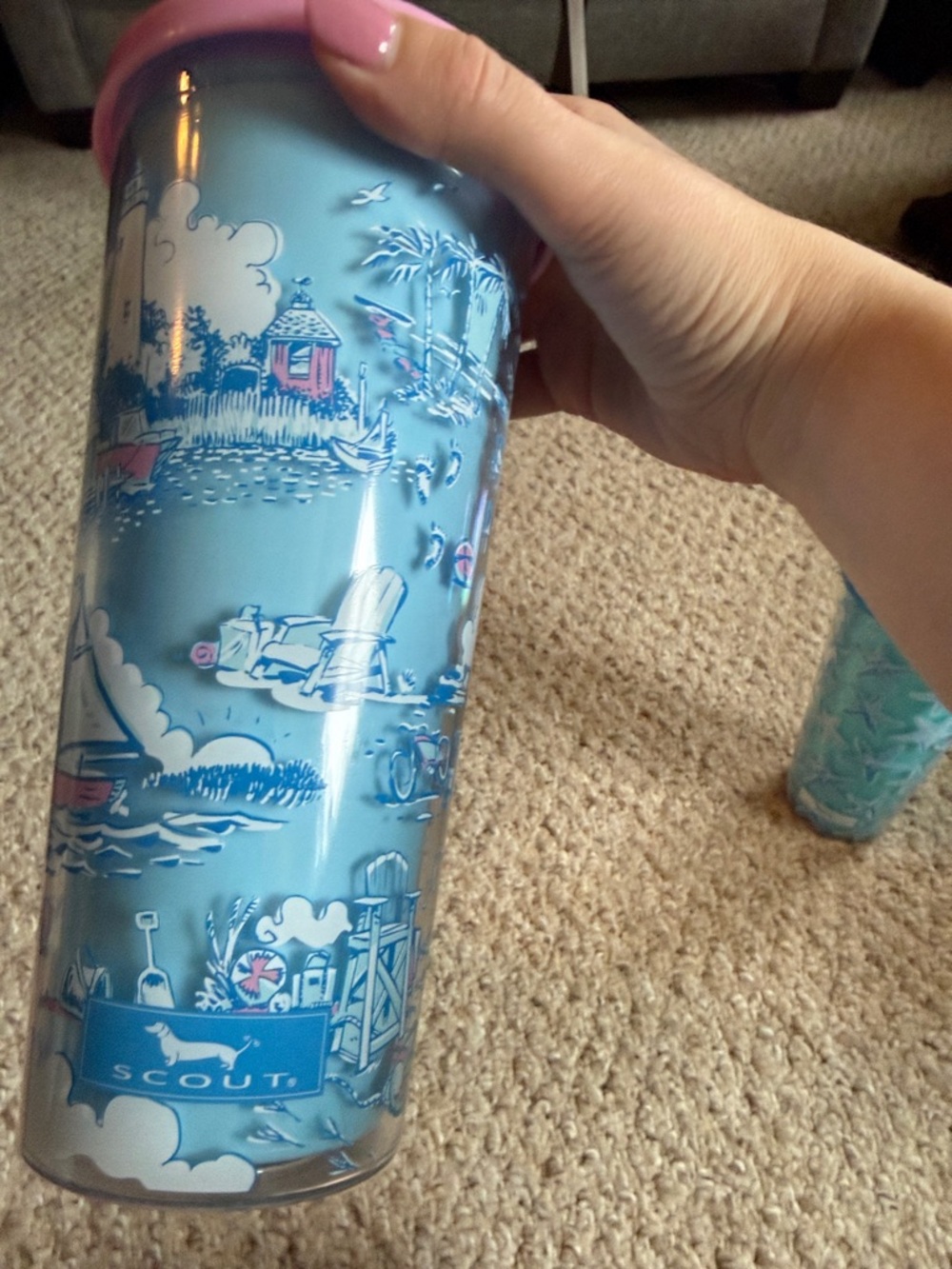 SCOUT x Paper Store Beach-Theme Reusable Tumbler with Pink Lid
